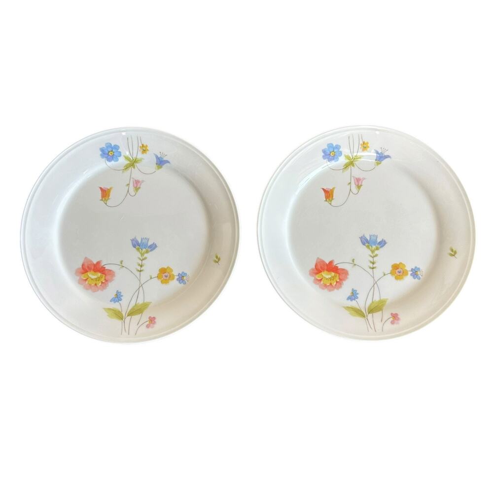 Vintage Mikasa Just Flowers A4-182 Bone China Salad Plate Narumi Japan Set of 2
